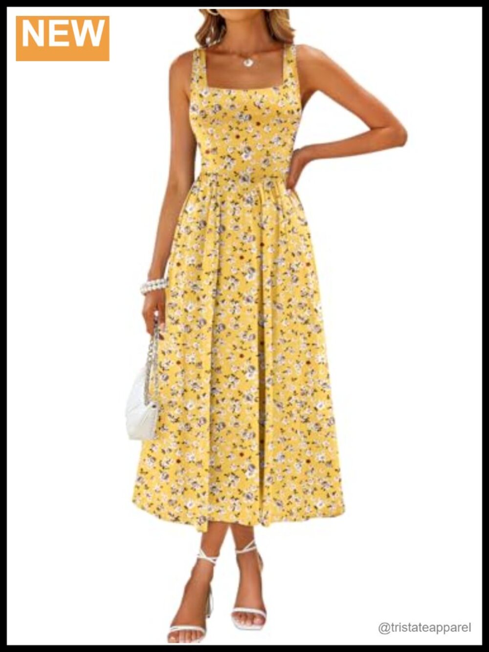 Square Neck Sleeveless Midi Dress with Pockets A-Line Casual Sundress